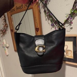 Black Leather Bucket Bag